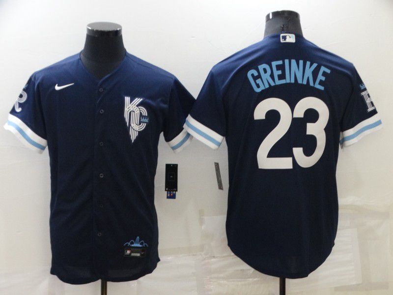 Men Kansas City Royals #23 Greinke Blue City Edition Game Nike 2022 MLB Jersey